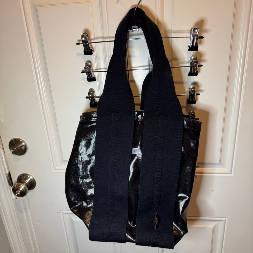 Rebecca Minkoff Vintage Glossy Black Strappy Box Tote Bag Magnetic Side Closures